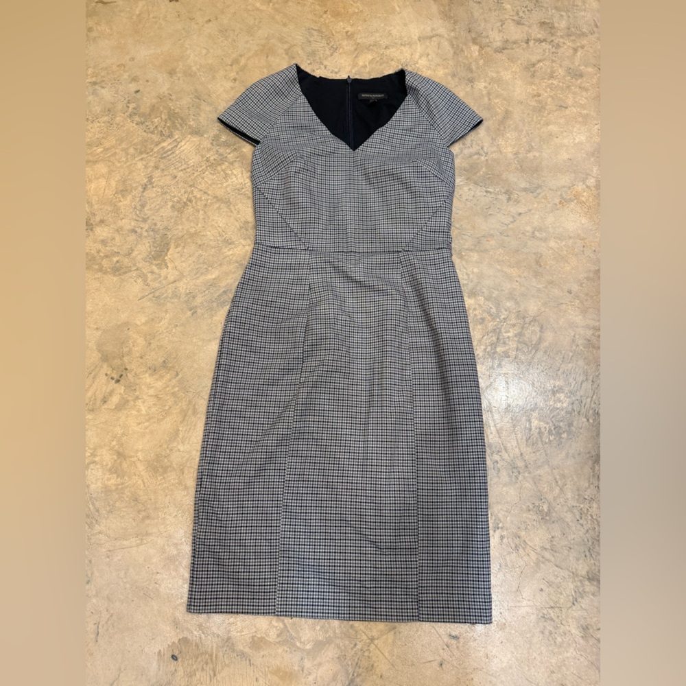 Banana Republic Black & Grey Checked Midi Sheath Dress